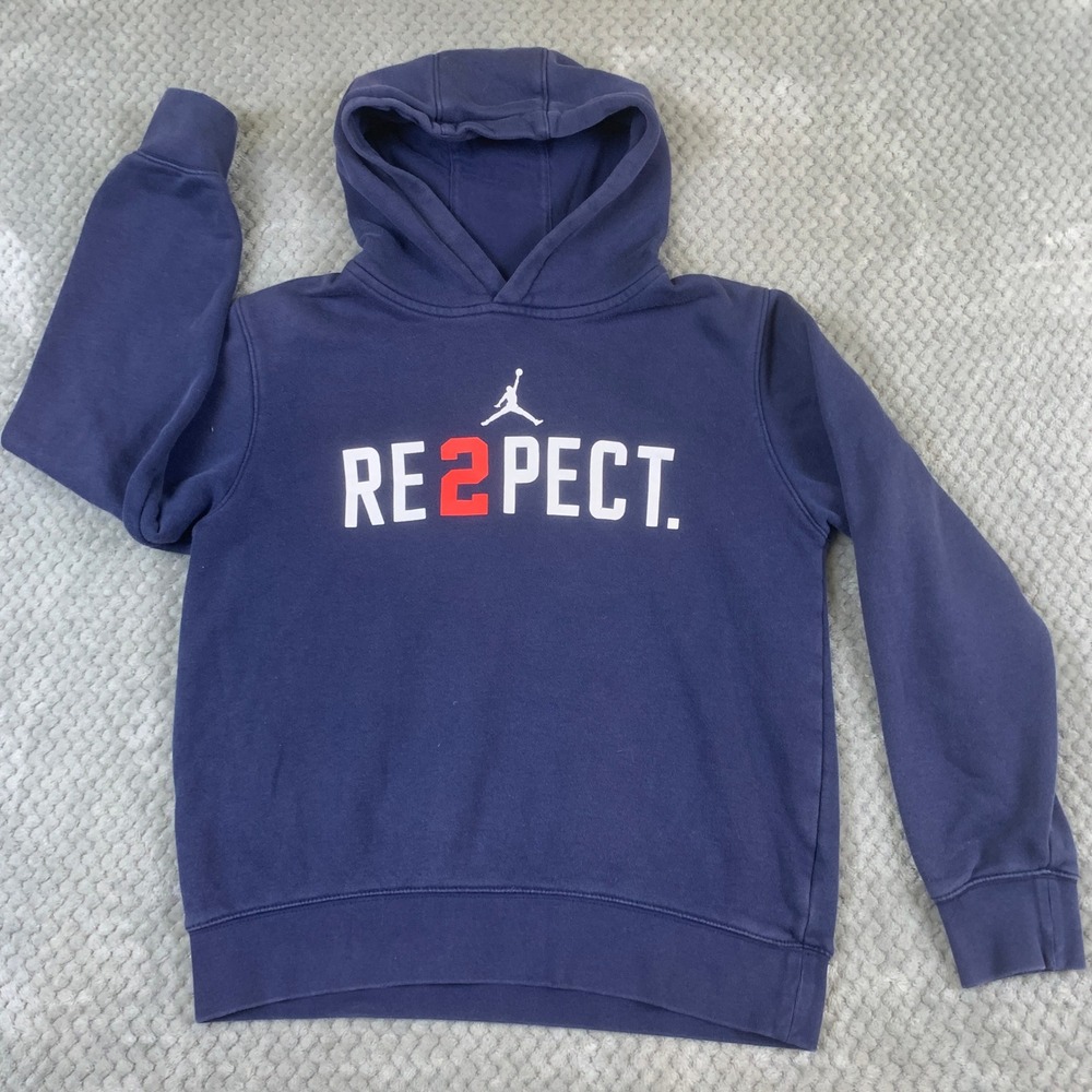 Jordan Boys RE2PECT Derek‎ Jeter Hoodie Blue Jumpman Fleece Sweatshirt L 12-13